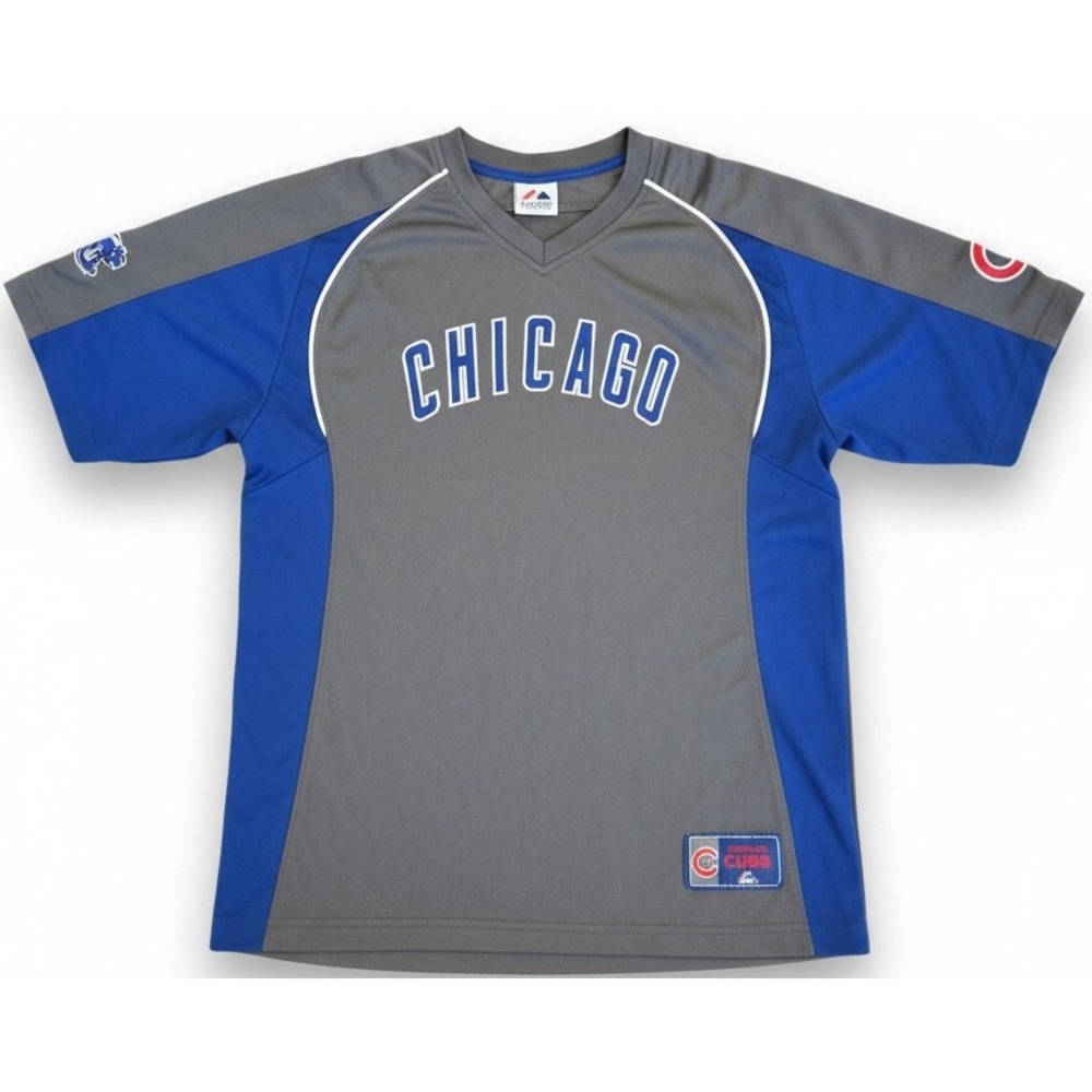 Chicago‎ Cubs Mens Medium 37 Majestic Baseball Jersey Gray Blue MLB Short Sleeve